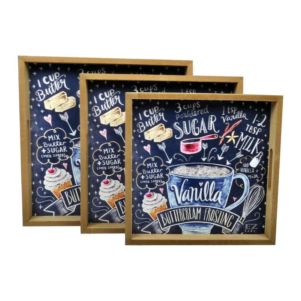 Butter Cream - 3 Square Wooden Serving Trays Set