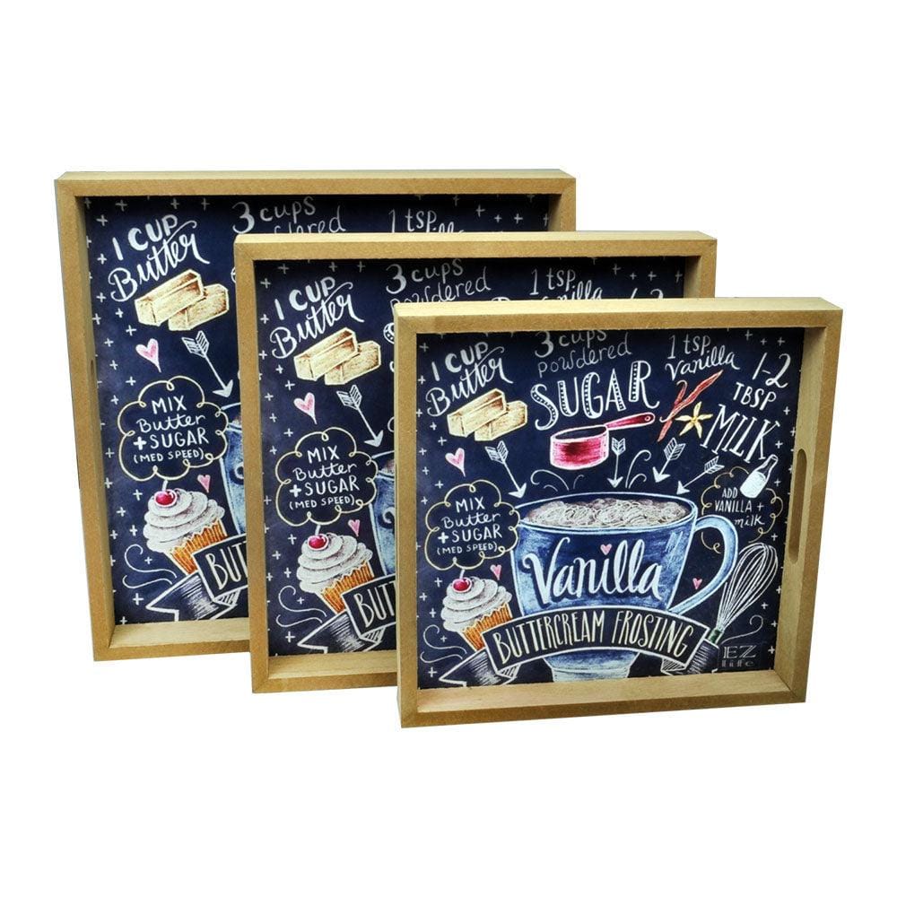 Butter Cream - 3 Square Wooden Serving Trays Set