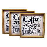 Coffee Ideas - 3 Square Wooden Serving Trays Set