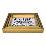 Coffee Ideas - 3 Square Wooden Serving Trays Set