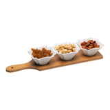 3 Square Shaped Ceramic Bowls Serving Platter with Wooden Tray Set