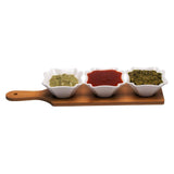 3 Square Shaped Ceramic Bowls Serving Platter with Wooden Tray Set