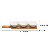 3 Square Shaped Ceramic Bowls Serving Platter with Wooden Tray Set