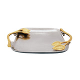 14 Inch Golden Plated Square White Metal Serving Platter