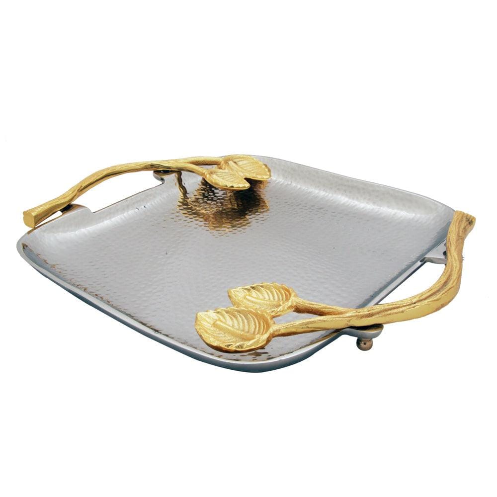 14 Inch Golden Plated Square White Metal Serving Platter