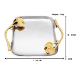 14 Inch Golden Plated Square White Metal Serving Platter
