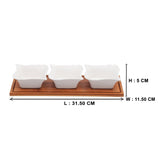 3 Classy Squarish Sway Ceramic Bowls Serving Platter with Wooden Tray Set