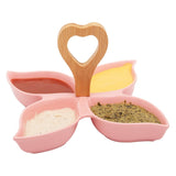 4 Compartment Star Pink Ceramic Serving Platter with Wooden Handle