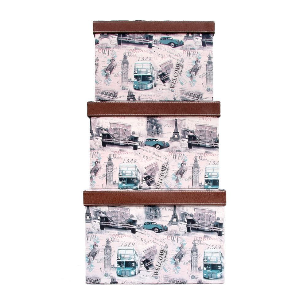 Brown Rectangle Sassy Storage Boxes - Jute & PU (Set of 3) (Large)