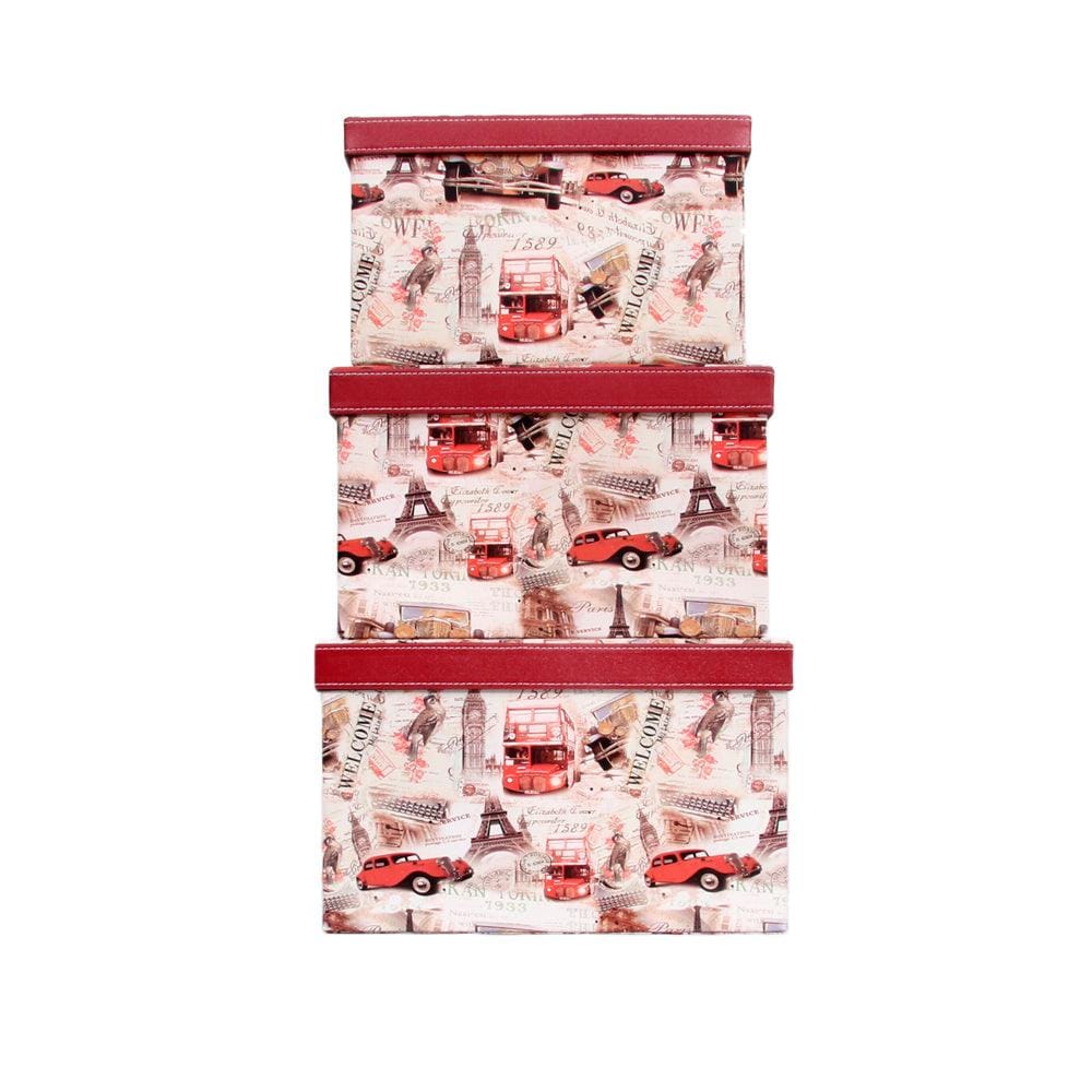 Red Square Sassy Storage Boxes - Jute & PU (Set of 3) (Large)
