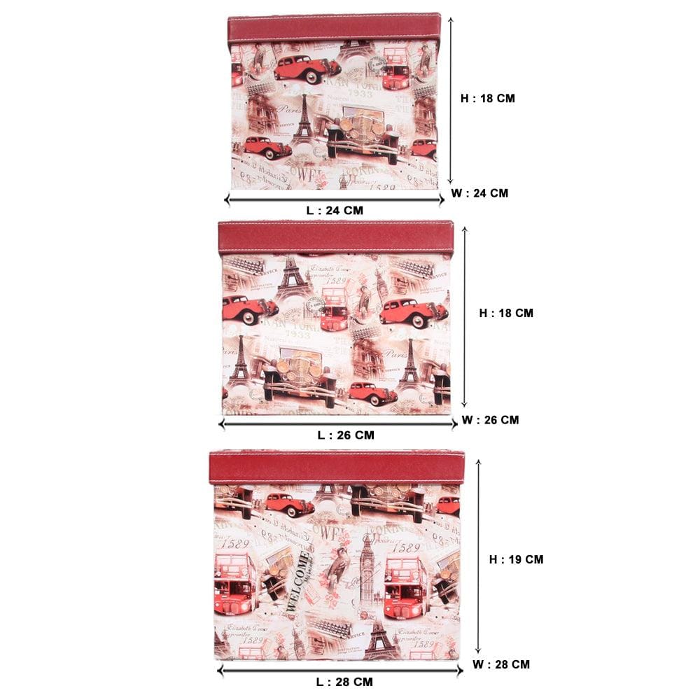 Red Rectangle Sassy Storage Boxes - Jute & PU (Set of 3) (Large)