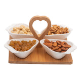 4 Strawberry Shaped Ceramic Bowls Serving Platter with Wooden Stand & Tray Set