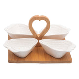 4 Strawberry Shaped Ceramic Bowls Serving Platter with Wooden Stand & Tray Set