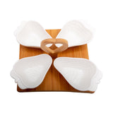 4 Strawberry Shaped Ceramic Bowls Serving Platter with Wooden Stand & Tray Set