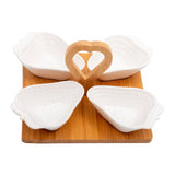 4 Strawberry Shaped Ceramic Bowls Serving Platter with Wooden Stand & Tray Set