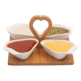 4 Strawberry Shaped Ceramic Bowls Serving Platter with Wooden Stand & Tray Set