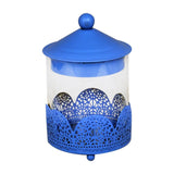 Blue Glass & Metal Candy & Candle Jar with Stand