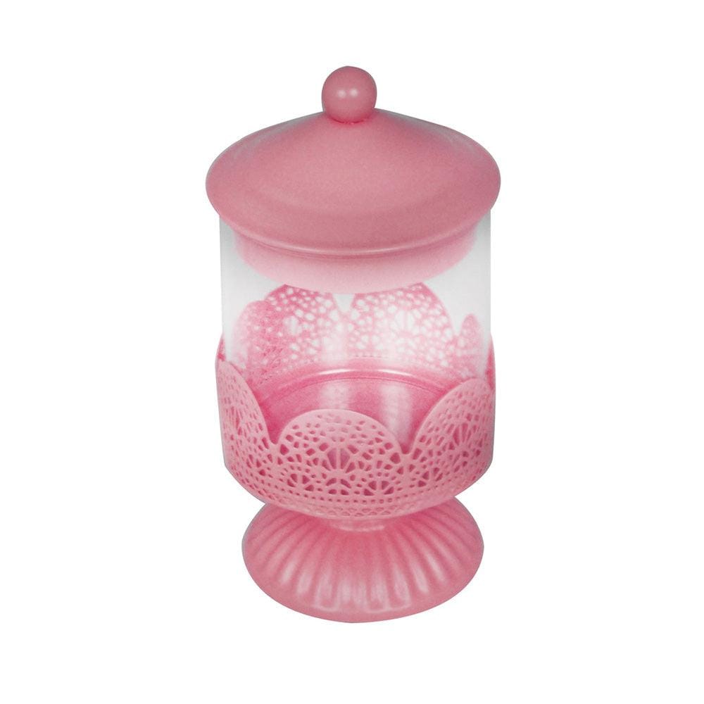 Pink Glass & Metal Candy & Candle Jar with Stand