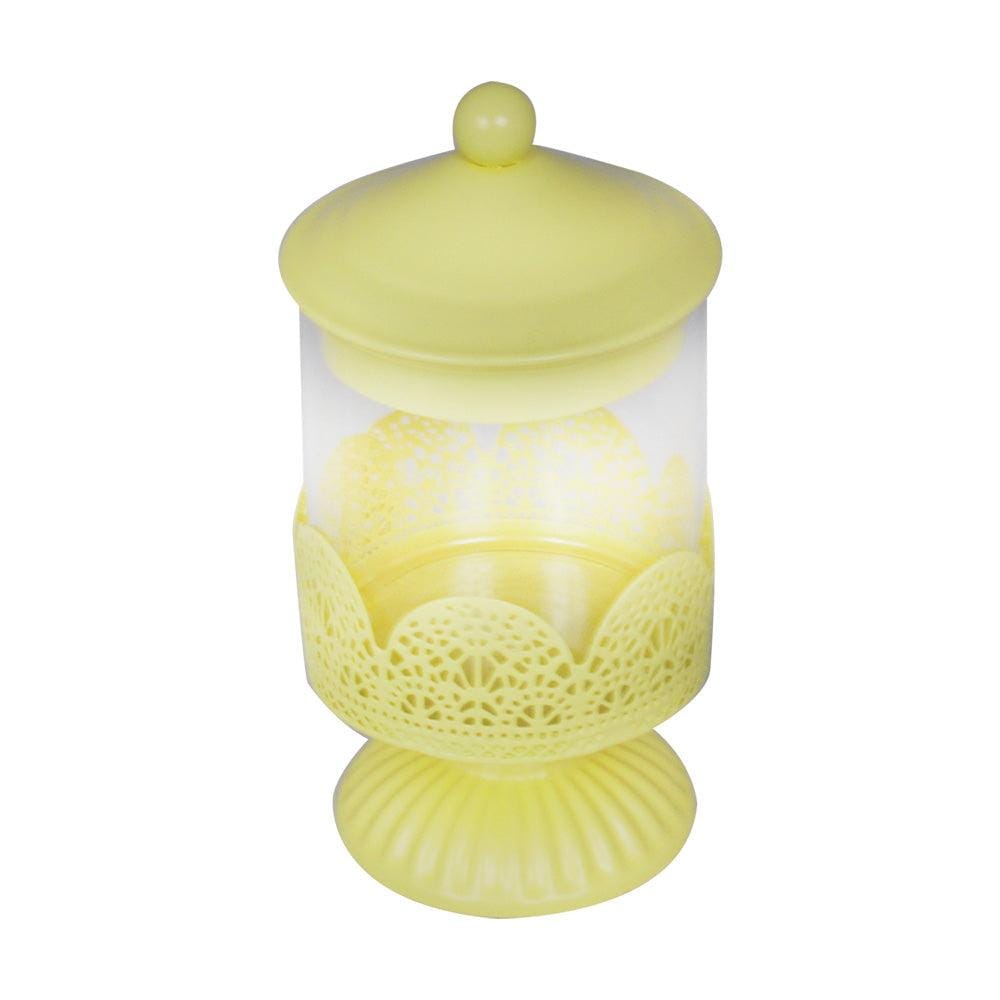 Yellow Glass & Metal Candy & Candle Jar with Stand