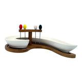 White Ceramic Swirl Serving Platter with 4 Forks and Wooden Tray Set