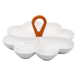 4 Compartment Swirling Hearts Ceramic Serving Platter with Wooden Handle