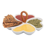 4 Compartment Swirling Hearts Ceramic Serving Platter with Wooden Handle