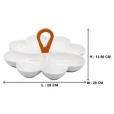 4 Compartment Swirling Hearts Ceramic Serving Platter with Wooden Handle
