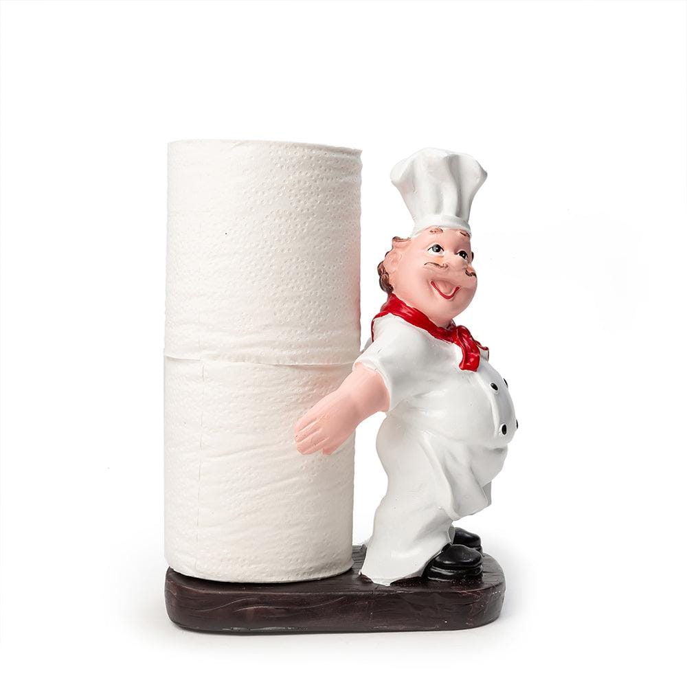 Foodie Chef Figurine Resin Kitchen Tissue Roll Holder (Back Holding)
