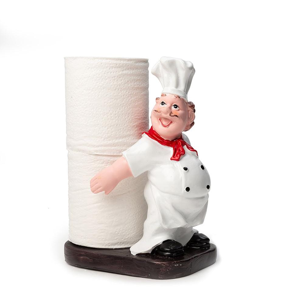 Foodie Chef Figurine Resin Kitchen Tissue Roll Holder (Back Holding)