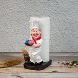 Foodie Chef Figurine Resin Kitchen Tissue Roll Holder with Toothpick Holder (Brown Bucket)