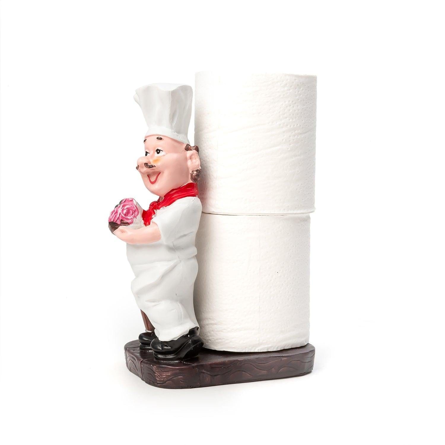 Foodie Chef Figurine Resin Kitchen Tissue Roll Holder with Toothpick Holder (Brown Bucket)
