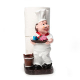 Foodie Chef Figurine Resin Kitchen Tissue Roll Holder with Toothpick Holder (Brown Bucket)