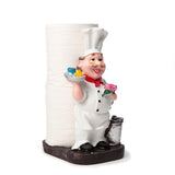Foodie Chef Figurine Resin Kitchen Tissue Roll Holder with Toothpick Holder (Silver Bucket)