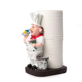 Foodie Chef Figurine Resin Kitchen Tissue Roll Holder with Toothpick Holder (Silver Bucket)