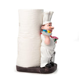 Foodie Chef Figurine Resin Kitchen Tissue Roll Holder with Toothpick Holder (Silver Bucket)