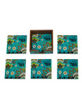 Chaiwala - 9 Inch Wooden Tray & 6 Wooden Coasters with Holder Set (Blue)
