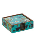 Chaiwala - 9 Inch Wooden Tray & 6 Wooden Coasters with Holder Set (Blue)