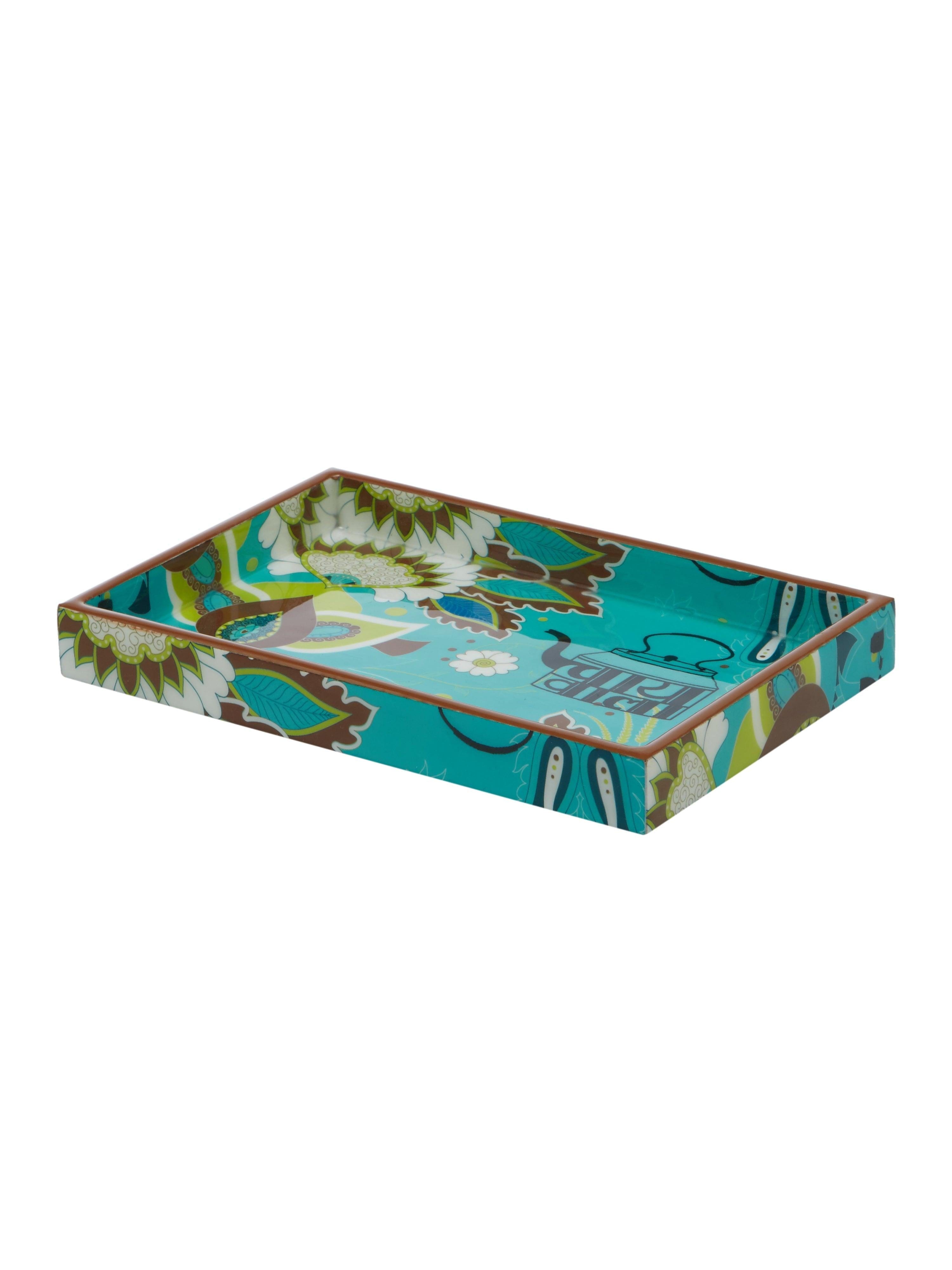 Chaiwala - 9 Inch Wooden Tray & 6 Wooden Coasters with Holder Set (Blue)