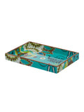 Chaiwala - 9 Inch Wooden Tray & 6 Wooden Coasters with Holder Set (Blue)