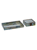 Number Plate - 9 Inch Wooden Tray & 6 Wooden Coasters with Holder Set (Multicolor)