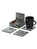 Number Plate - 9 Inch Wooden Tray & 6 Wooden Coasters with Holder Set (Multicolor)