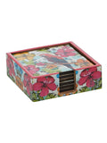 Perky Parrot - 9 Inch Wooden Tray & 6 Wooden Coasters with Holder Set (Red)