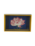 Serene Lotus - 9 Inch Wooden Tray & 6 Wooden Coasters with Holder Set (Navy Blue)