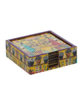 Shopaholic - 9 Inch Wooden Tray & 6 Wooden Coasters with Holder Set (Yellow)