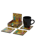 Shopaholic - 9 Inch Wooden Tray & 6 Wooden Coasters with Holder Set (Yellow)