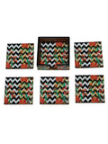 Zig Zag Blossom - 9 Wooden Inch Tray & 6 Wooden Coasters with Holder Set (Blue)