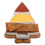 White Ceramic Tree Serving Platter with 3 Separate Compartments and Wooden Tray Set