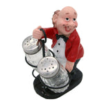 Whacky Waiter in Red Coat Figurine Resin Salt & Pepper Shakers Holder Set