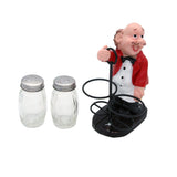Whacky Waiter in Red Coat Figurine Resin Salt & Pepper Shakers Holder Set