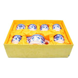 Oriental White & Blue Ceramic Tea Pot & 6 Cups Set with Stainless Steel Infuser in Gift Box